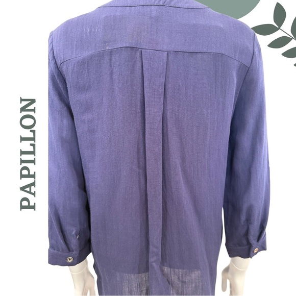 Papillon Navy Button-Up Shirt Tunic with Roll Sleeves | Relaxed Fit Size XS - Picture 5 of 7